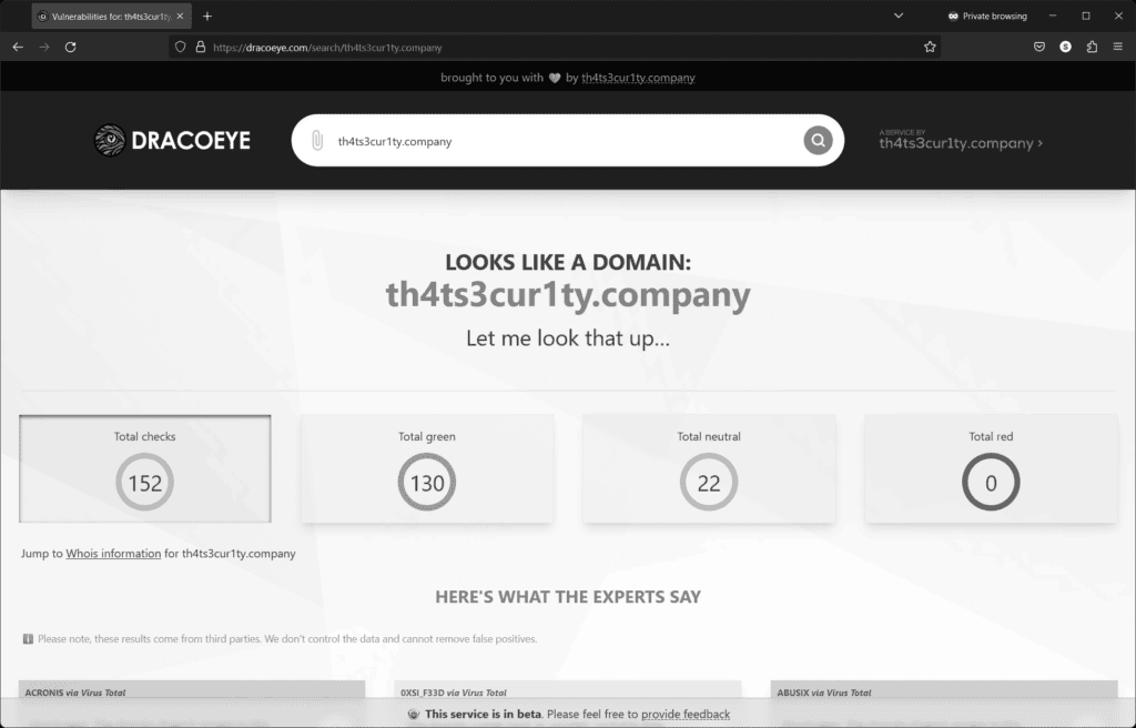 th4ts3cur1ty.company - DracoEye Snapshot