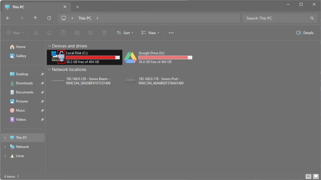 Legal professional security tips: Windows 11 Explorer view with encrypted storage device