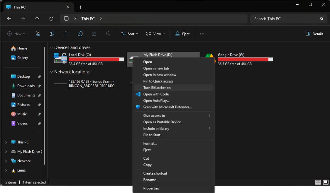 Legal professional security tips: Windows 11 Explorer with context menu for encrypting USD flash drives